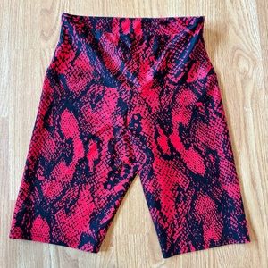 Onzie Red and Black Faux Snakeskin Biker Shorts Size Small Womens High Waist